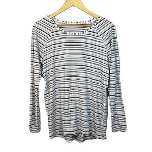 Lululemon White Black Striped Emerald Long Sleeve Tee Athleisure Workout Jog EUC